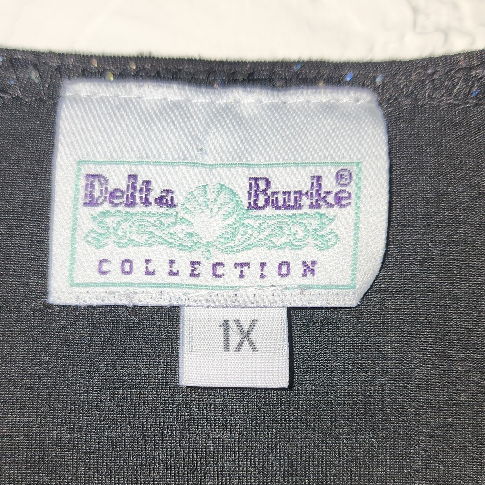 Delta Burke Black Glitter Open Evening Duster Cardigan Plus 1X Long Sleeve - Picture 2 of 5